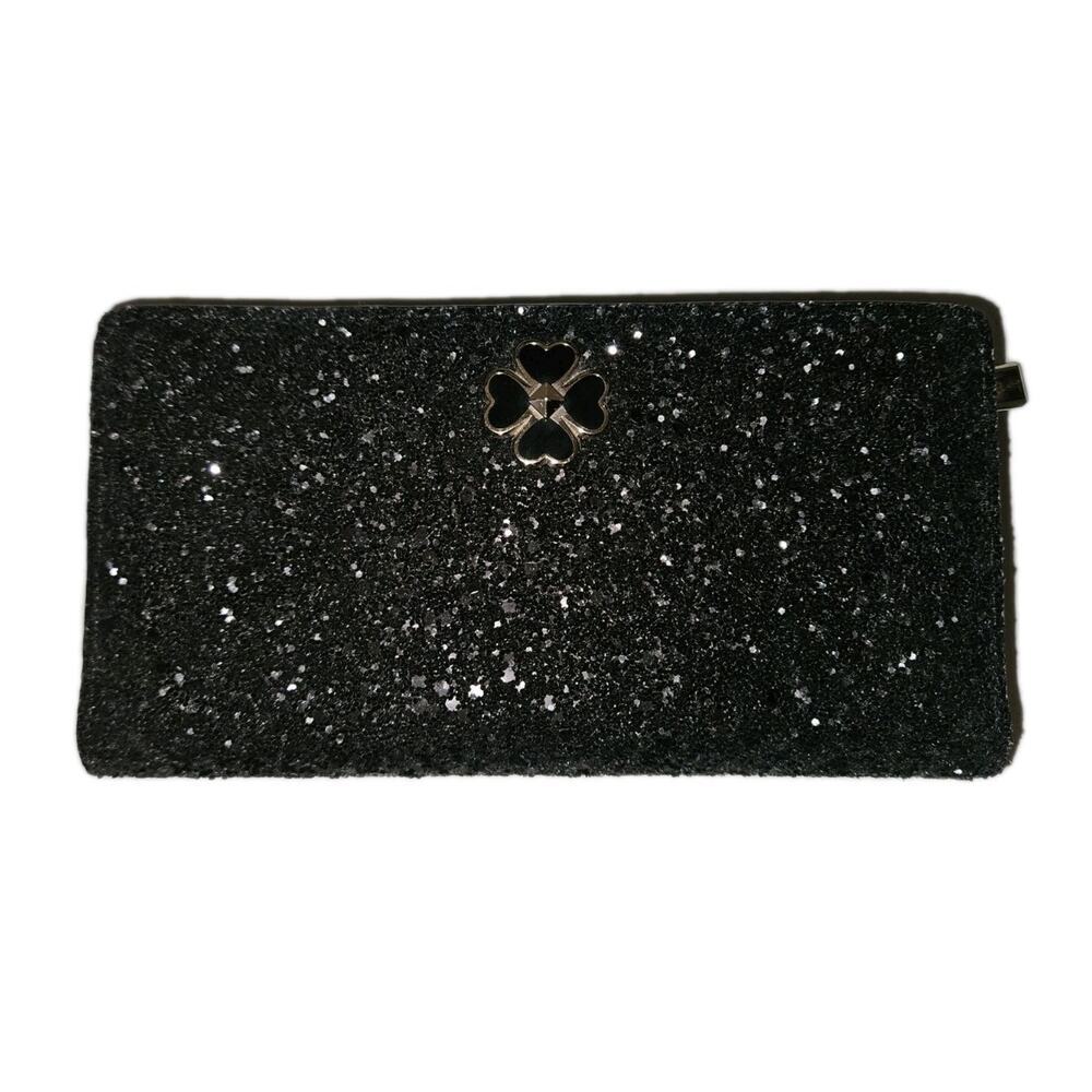 NWOT Kate Spade Odette Glitter Large Slim Bifold Black 7x4 - Picture 2 of 10